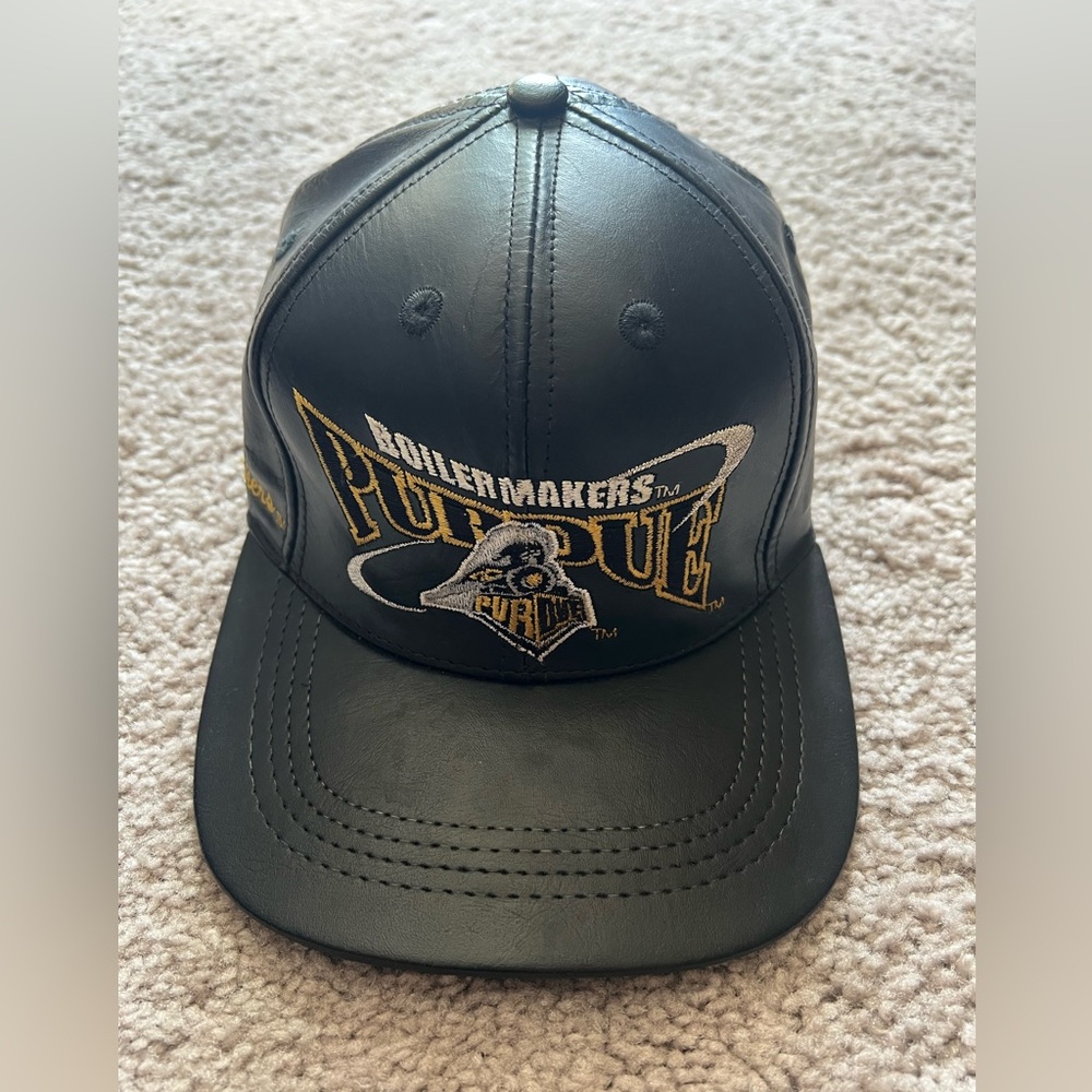 Vintage Purdue Boilermakers Black Leather Baseball Cap
